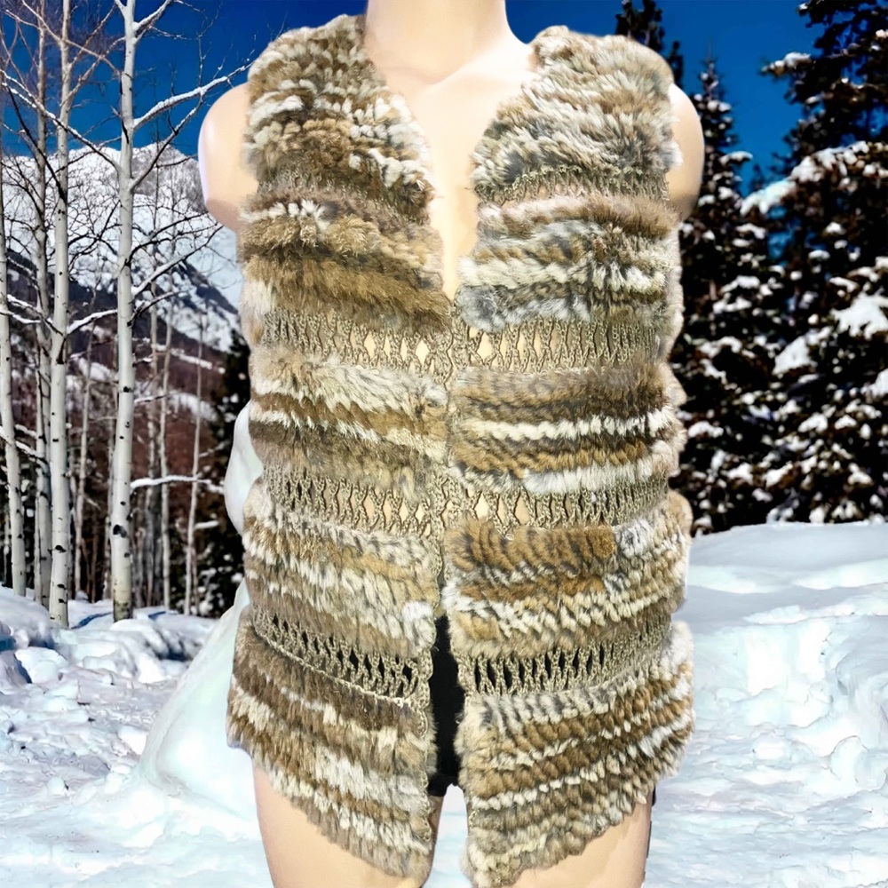 Love Token Fur Vest Angora Brown Real Rabbit Asymmetrical Hem Boho Mob Wife M